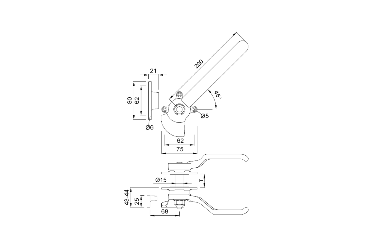 Product drawing KWS Locking handle 6001 / 6002 / 6003 / 6004 / 6005 / 6006 / 6007 / 6008 / 6009