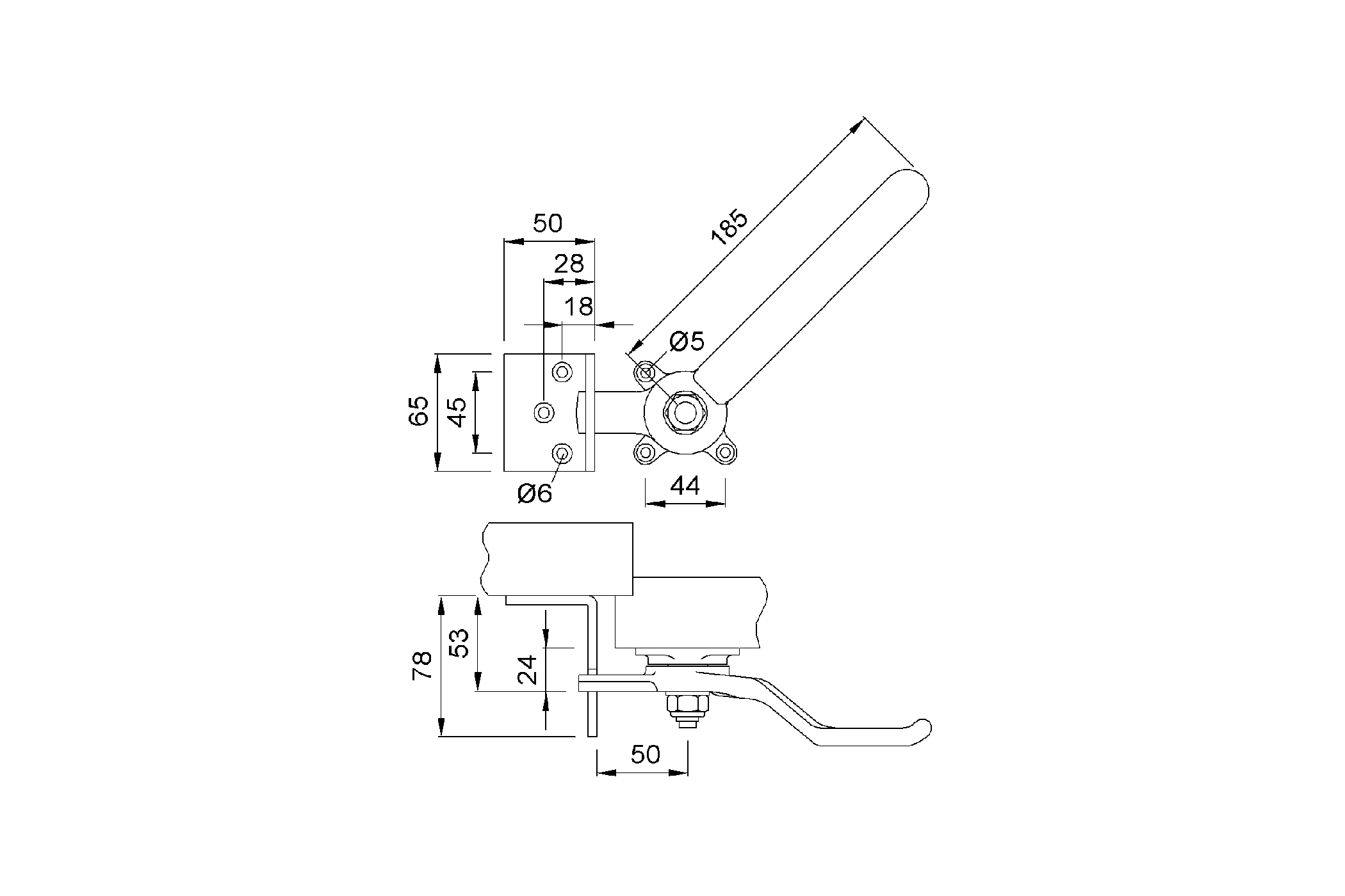 Product drawing KWS Locking handle 6028
